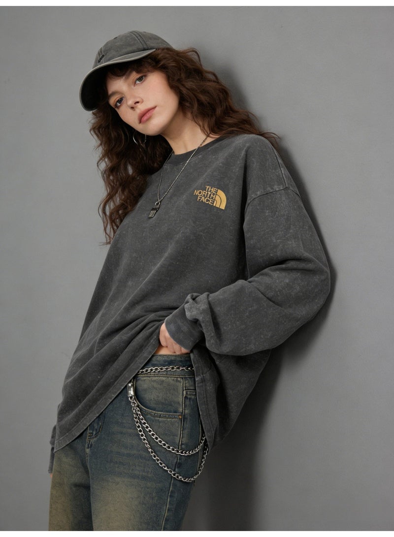 THE NORTH FACE 2026 The North Face retro washed unisex T-shirt with round neck, high-quality thick cotton loose T-shirt pullover with gold logo, retro street clothes for men and women. - Image 2